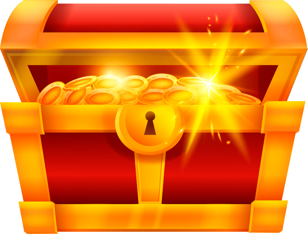 Red Full Open Treasure Chest Shiny Golden Coins Lock